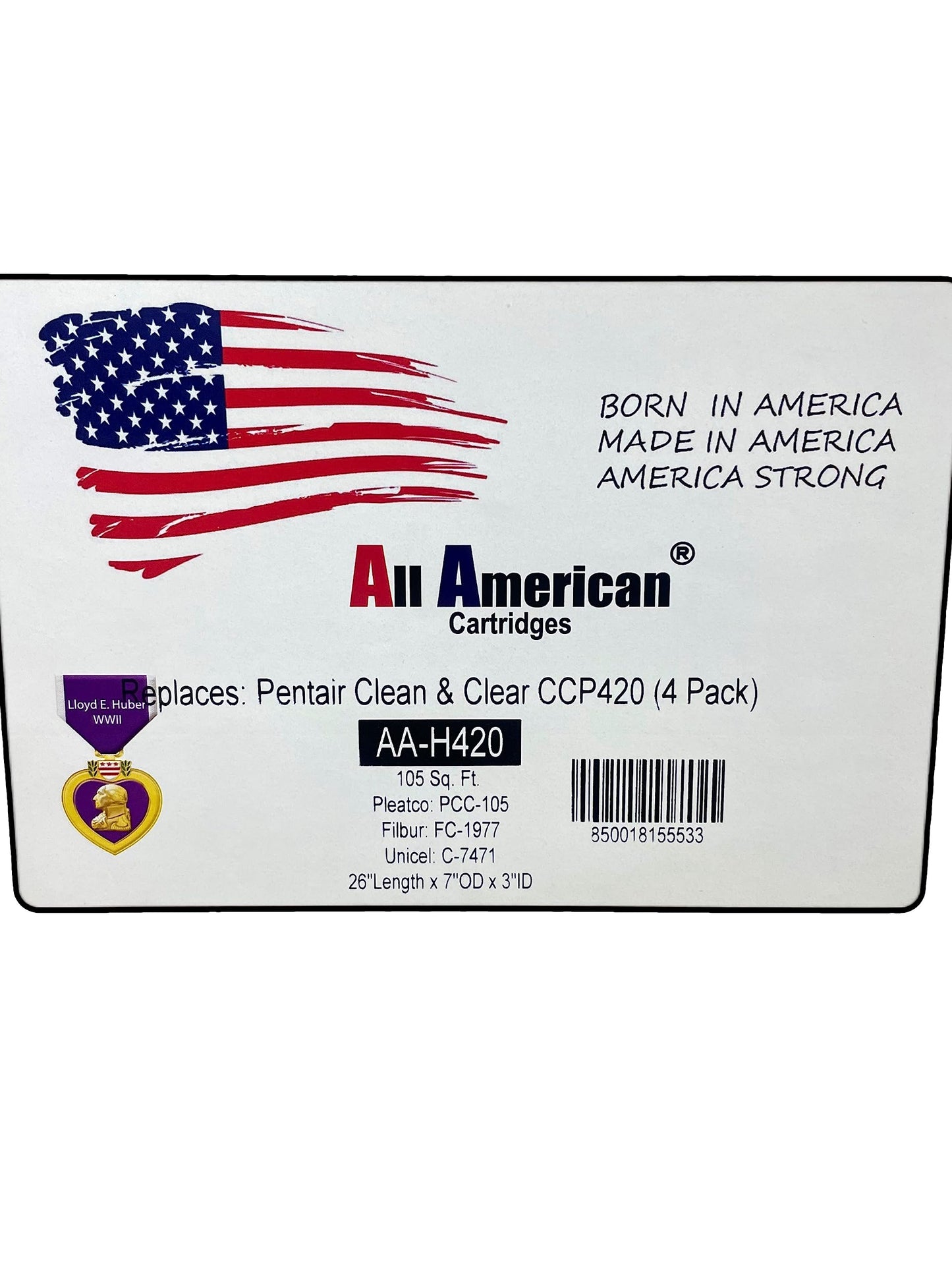AMERICAN Cartridges AA-H420 Pool Filter 4 Pack; Replaces Pentair Clean & Clear Plus CCP420 and 420, 178584, Ultral-A6, Unicel C-7471, 817-0106, R173576, Filbur FC-1977, POOLPURE PCC105/ L x OD: 26"x7"