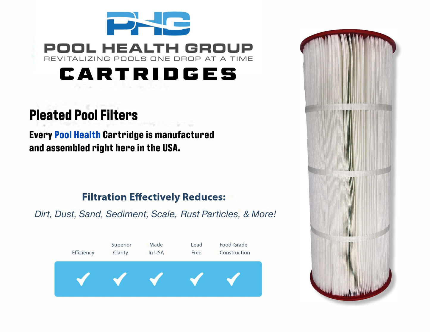 New PH1975 Pool Filter Replaces Pentair CCP240, Pentair Clean & Clear Plus 240, Unicel C-7469, Pleatco PCC60, Filbur FC-1975, Filbur FC-6460, L x OD: 14 1/8" x 7", 4 Pack