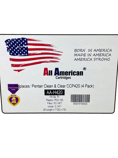 AMERICAN Cartridges AA-H420 Pool Filter 4 Pack; Replaces Pentair Clean & Clear Plus CCP420 and 420, 178584, Ultral-A6, Unicel C-7471, 817-0106, R173576, Filbur FC-1977, POOLPURE PCC105/ L x OD: 26"x7"
